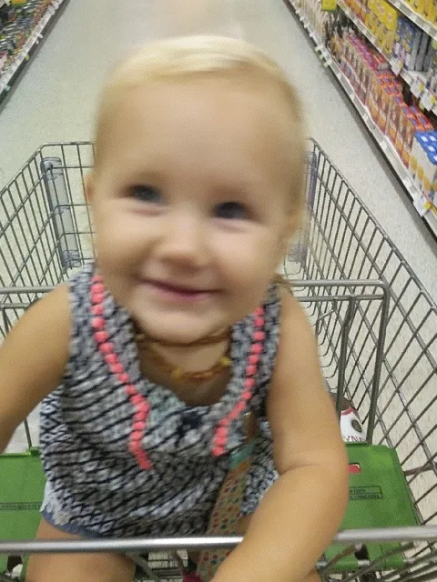 Grocery shopping with one kid. She was happy